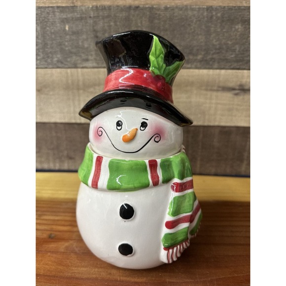 Festive Holiday Winter Snowman Cookie Jar David’s Cookies Christmas 9” - Picture 1 of 9